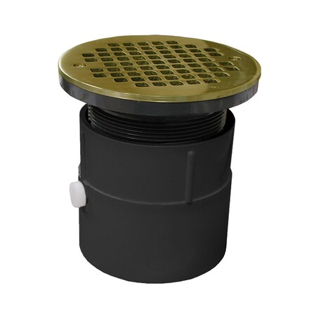 Jones Stephens 4in. PVC Over Pipe Fit Drain Base with 4in. Plastic Spud and 6in. Polished Brass Strainer D53263